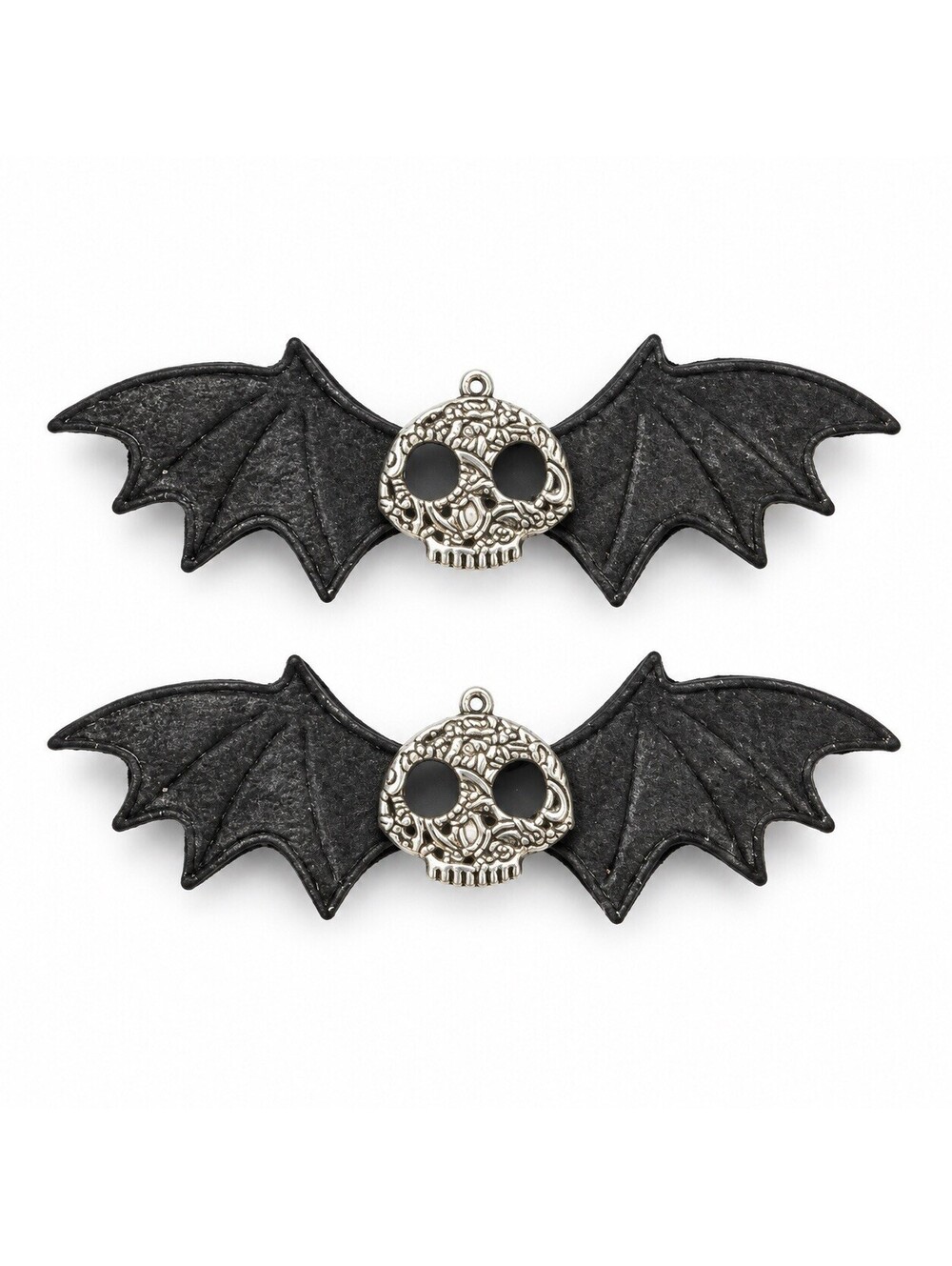 Handmade Gothic Bat Wing Skull Hair Clips Set of 2 Black Halloween Punk